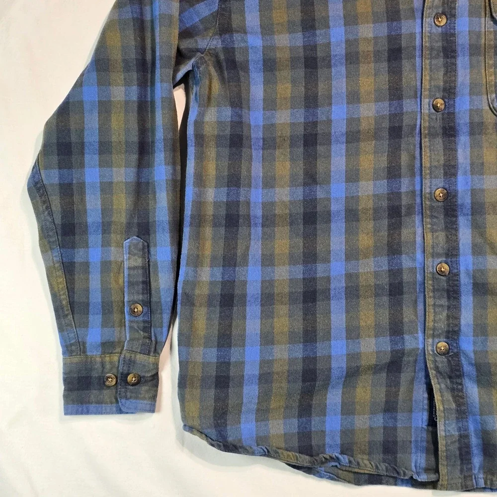 Smiths Workwear Mens Large‎ Flannel Shirt Blue Olive Green Plaid Long Sleeve L